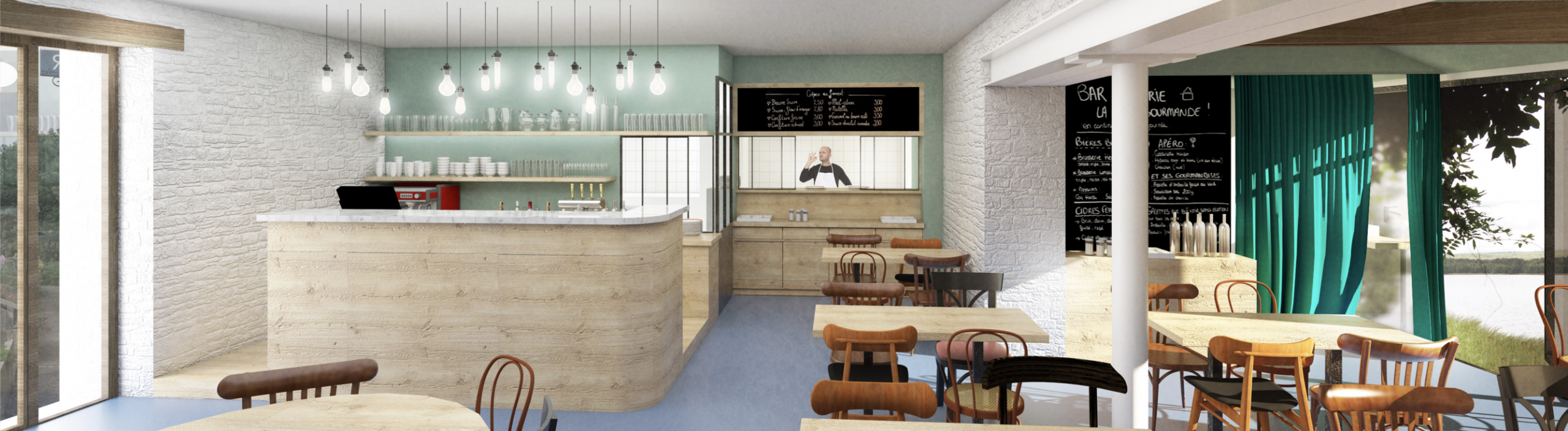 Planche A intérieur de la crêperie de Paimpont architecte Archibien