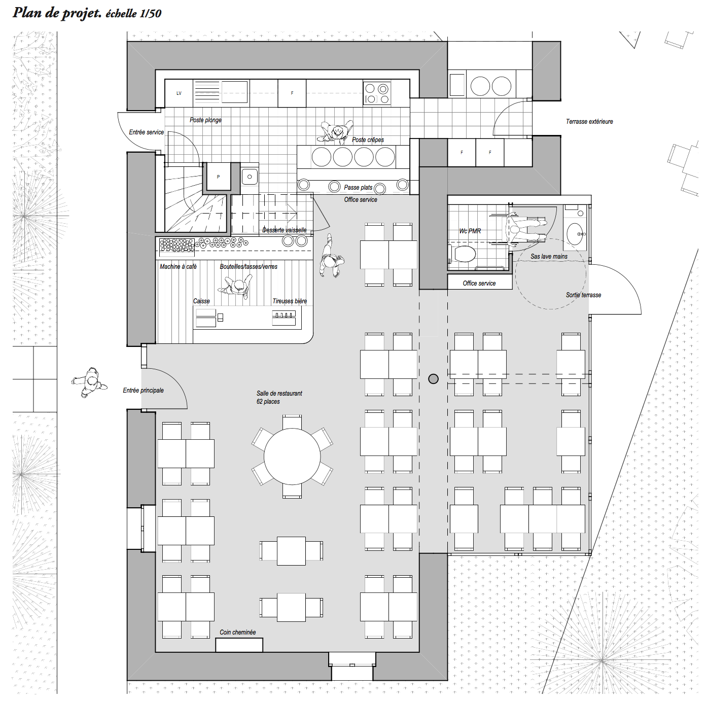 Planche A schéma de la crêperie de Paimpont architecte Archibien