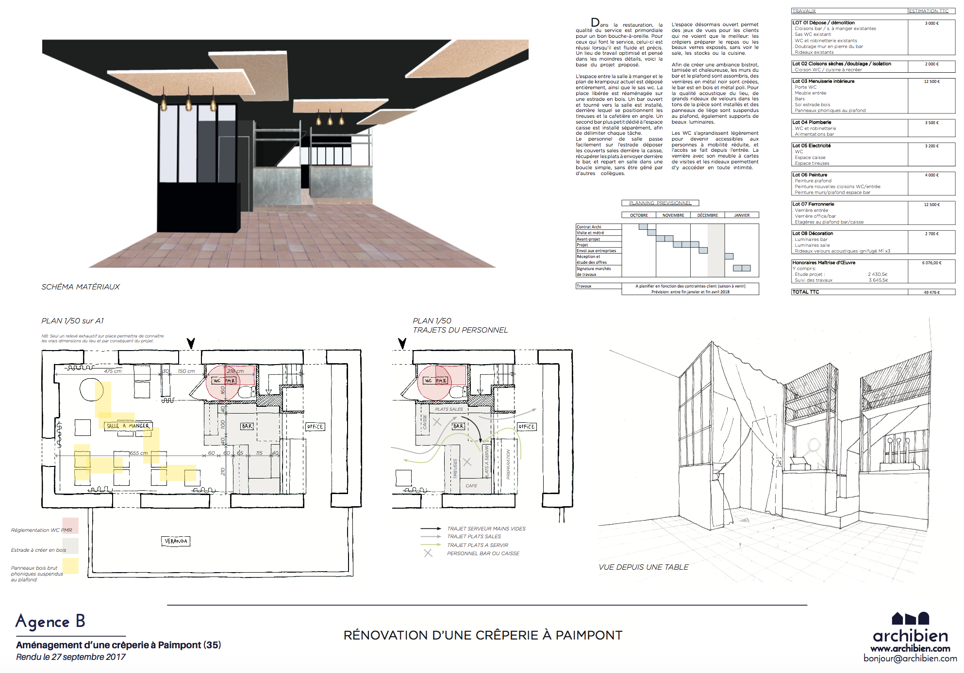 Planche B de la crêperie de Paimpont architecte Archibien