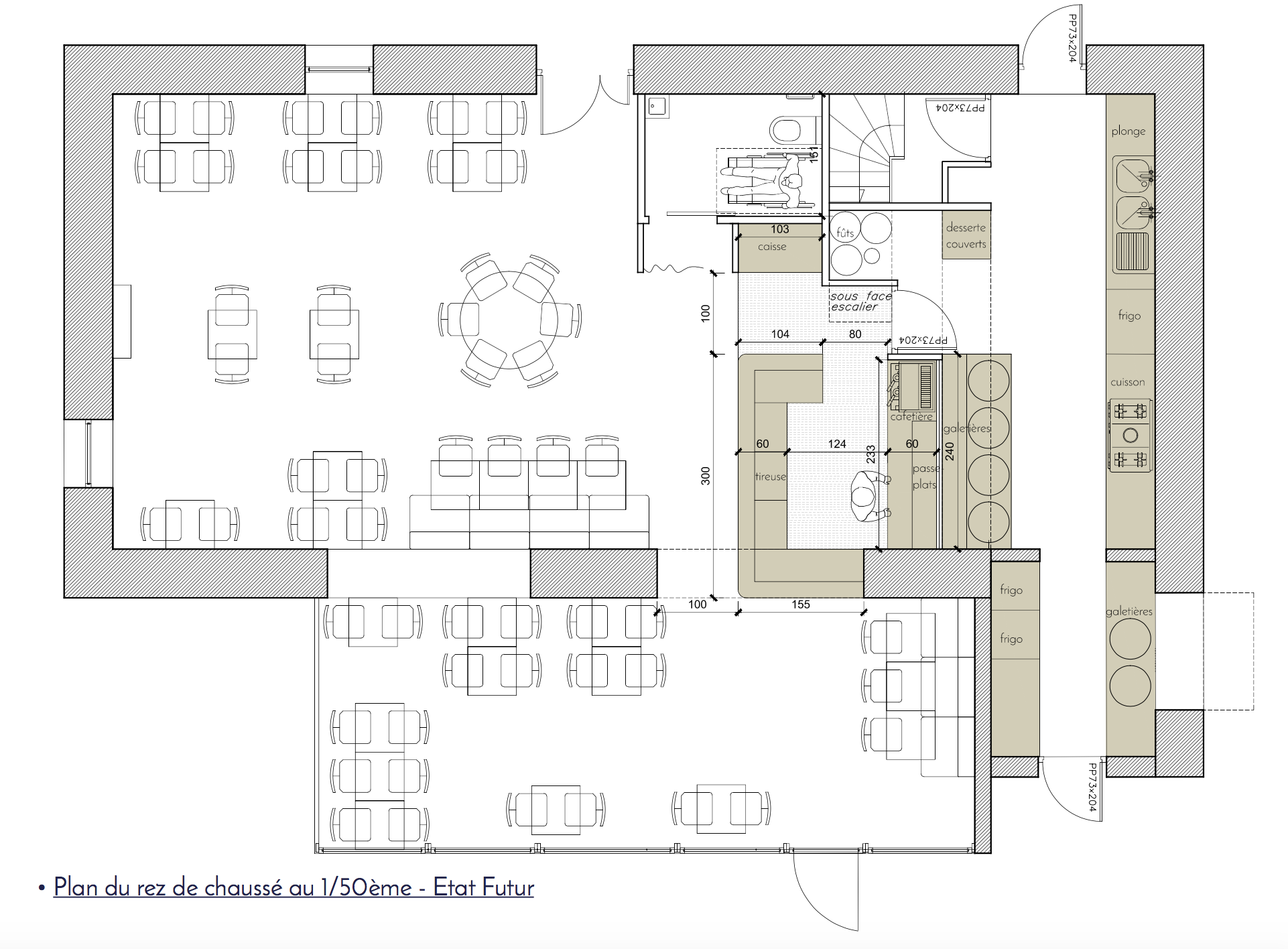 Planche C schéma de la crêperie de Paimpont architecte Archibien