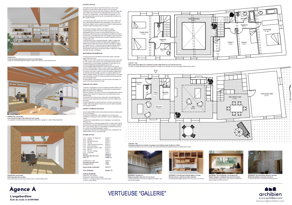 Esquisse d'un architecte avec plans, images, planning et budget