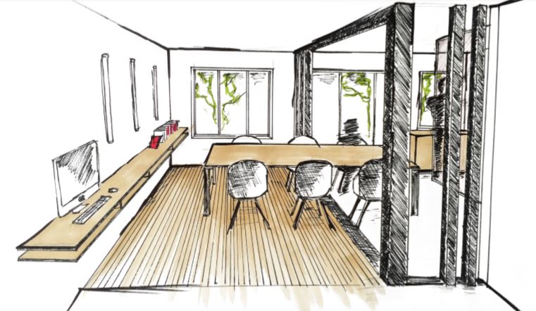 Planche de présentation  Pierre Arthur Thibaudeau - Projet Archibien Illustration salon et salle à manger